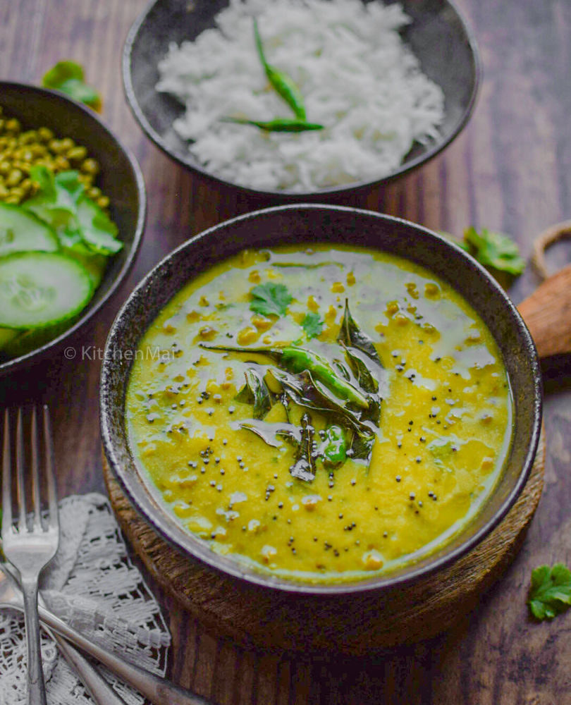 "Khatta moong green gram curry with buttermilk - www.kitchenmai.com"