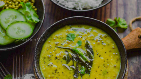 "Khatta moong green gram curry with buttermilk - www.kitchenmai.com"