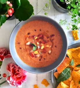 "Gazpacho with corn and bell peppers - www.kitchenmai.com"