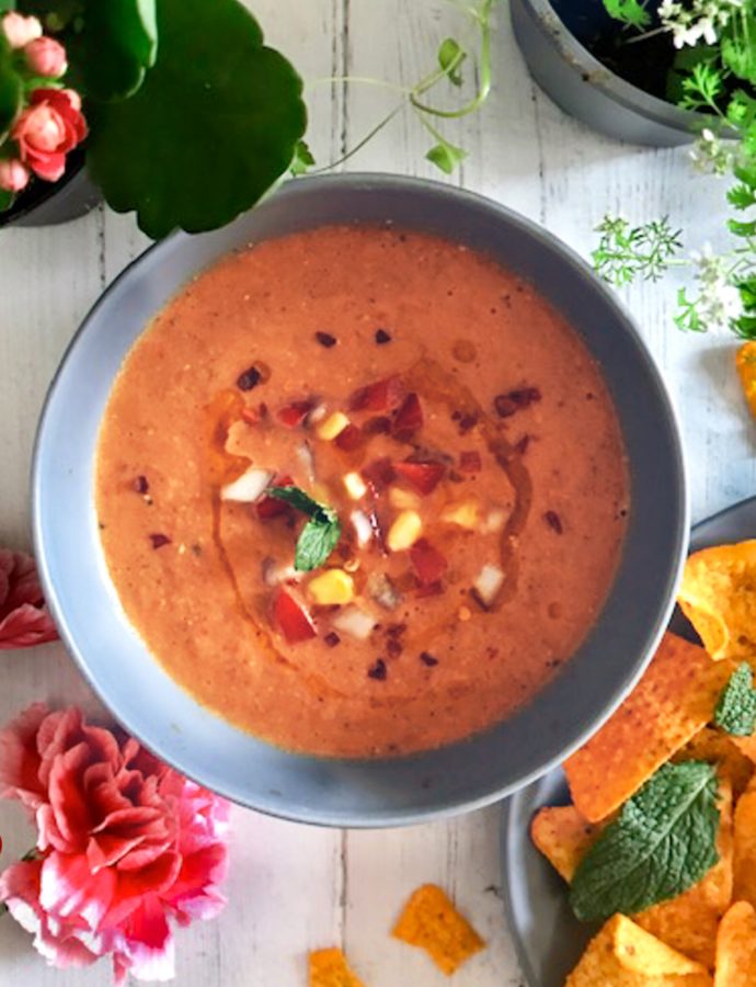 Gazpacho with corn and bell peppers