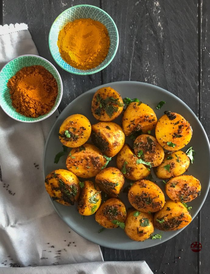 Roasted potatoes with sambar masala