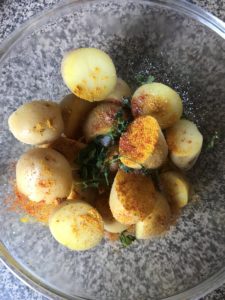 "Roasted potatoes with sambar masala - www.kitchenmai.com"