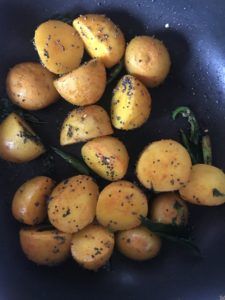 "Roasted potatoes with sambar masala - www.kitchenmai.com"