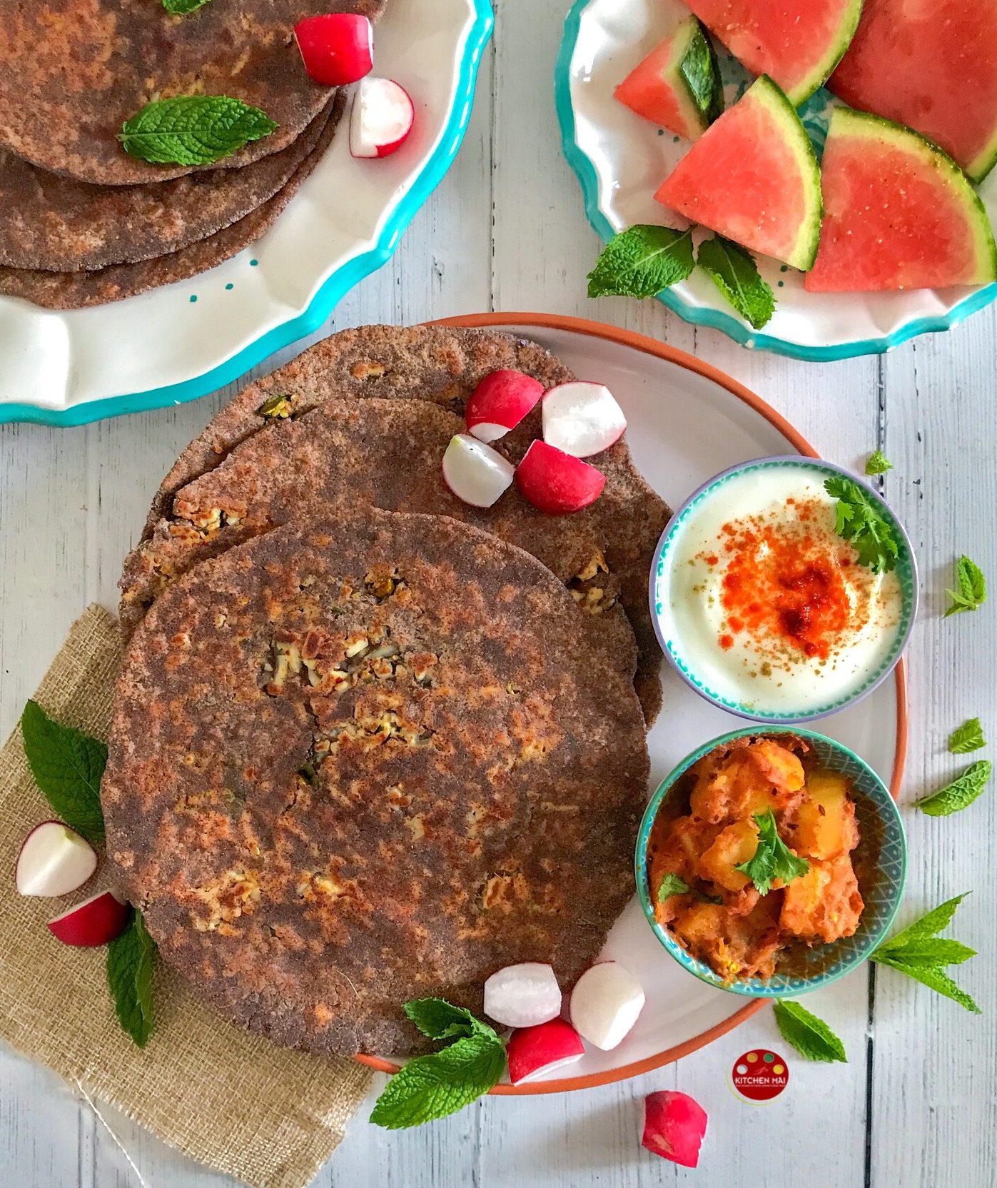"Paneer stuffed ragi parathas - www.kitchenmai.com"