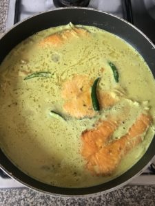 "Sorshe salmon salmon in mustard curry - www.kitchenmai.com"