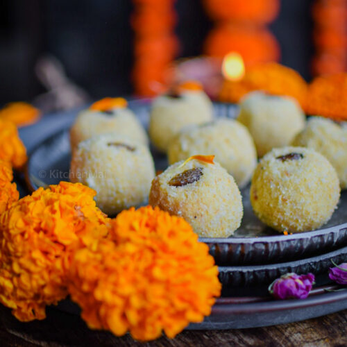 "Rava ladoo with coconut - www.kitchenmai.com"