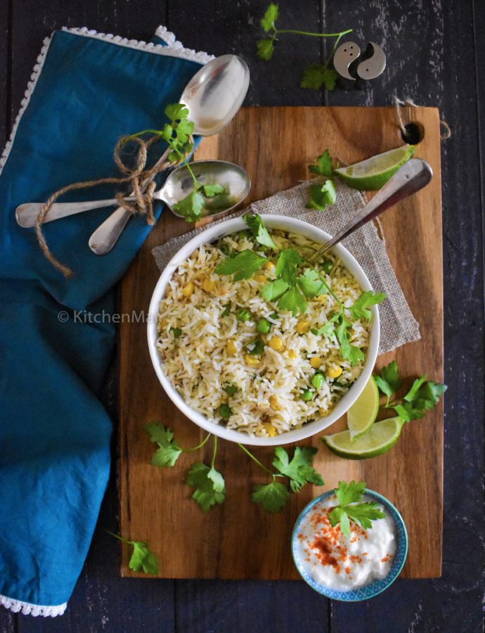 Sweet corn and peas pulao (pilaf)