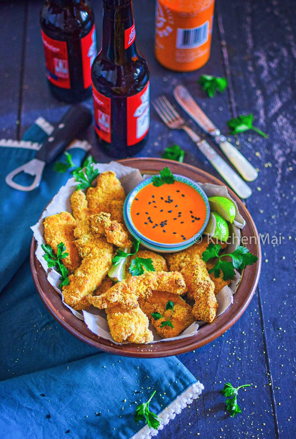 "Baked sriracha chicken tenders - www.kitchenmai.com"