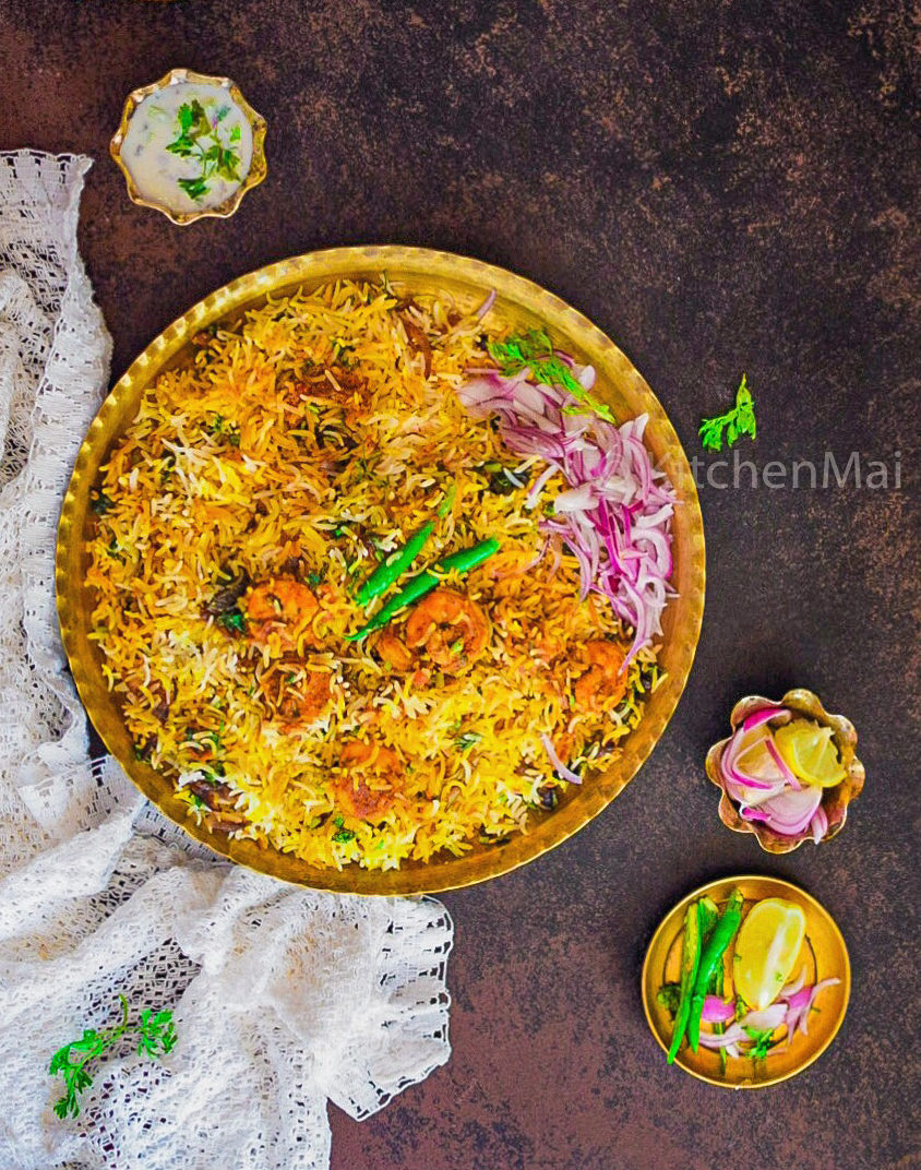 "easy masala prawns biryani - www.kitchenmai.com"
