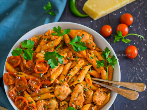 Penne Pasta with Minced Chicken - The Indian Claypot