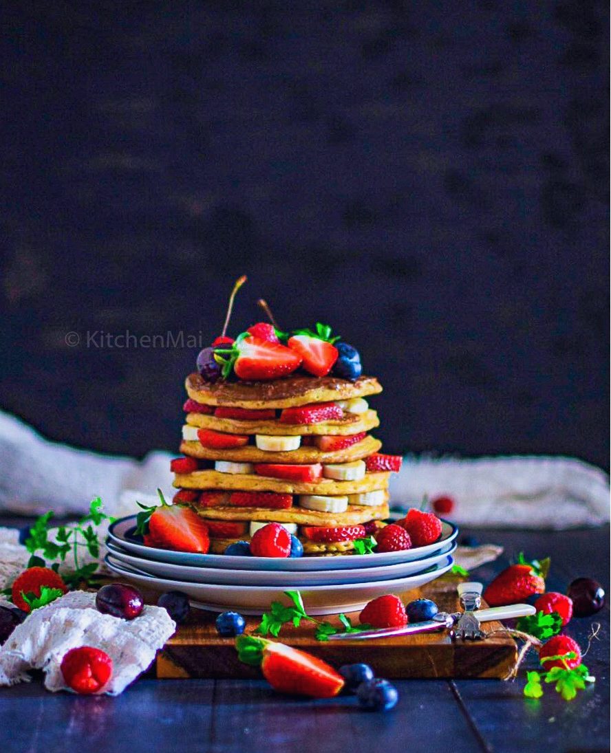 "healthy wheat flour pancakes - www.kitchenmai.com"