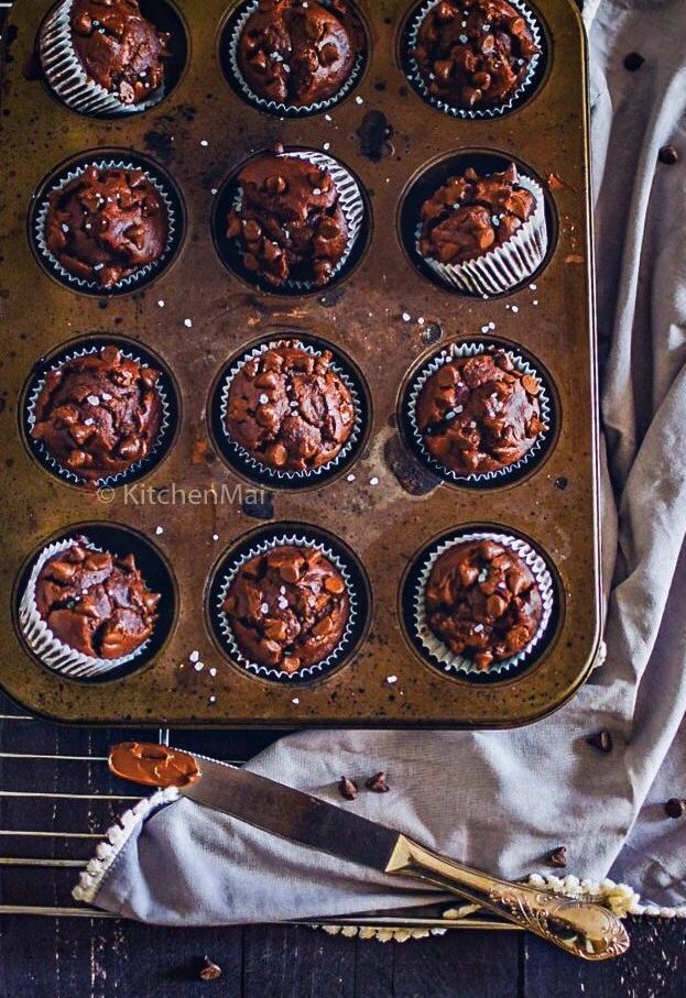 "healthy chocolate banana muffins - www.kitchenmai.com"