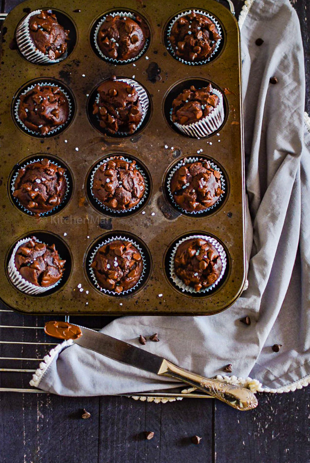 "healthy chocolate banana muffins - www.kitchenmai.com"