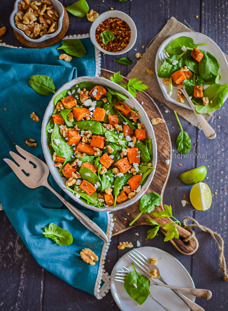 "roasted sweet potato salad with feta - www.kitchenmai.com"