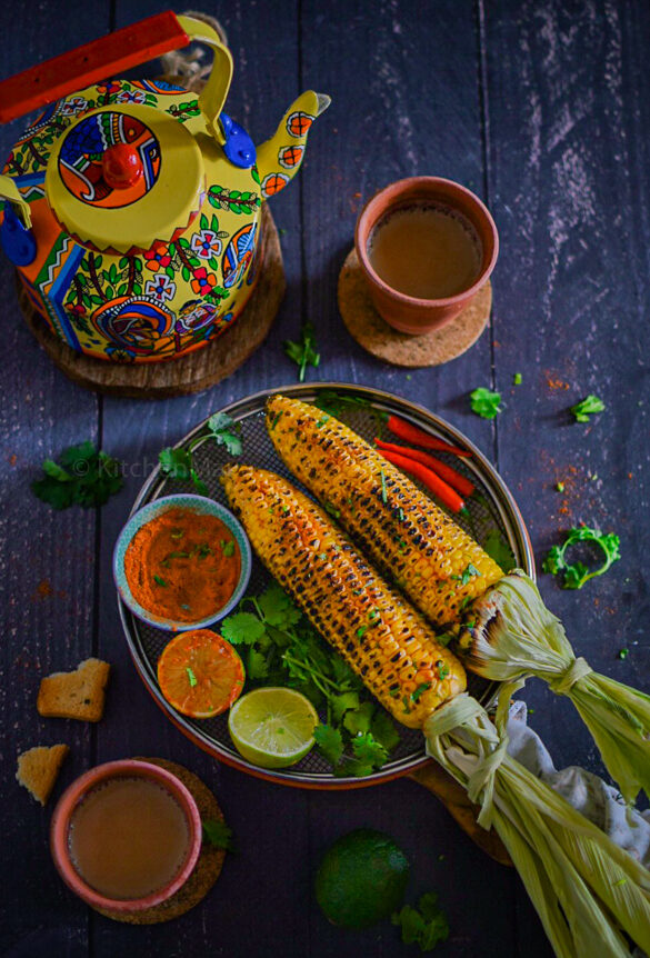 "Indian street style roasted corn - www.kitchenmai.com"