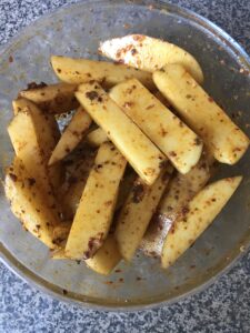 "Baked spicy potato fries - www.kitchenmai.com"