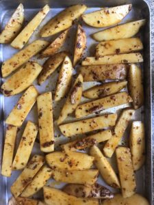 "Baked spicy potato fries - www.kitchenmai.com"