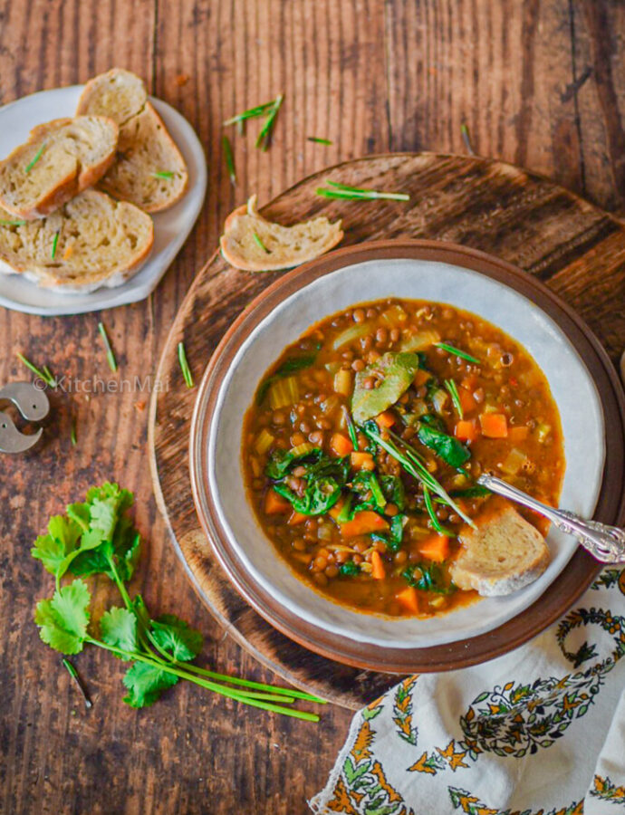 French lentil and spinach soup