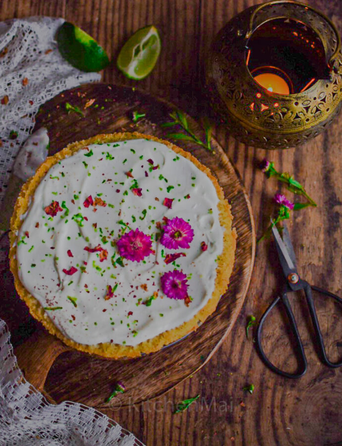 Almond rose water cake with Greek yoghurt frosting