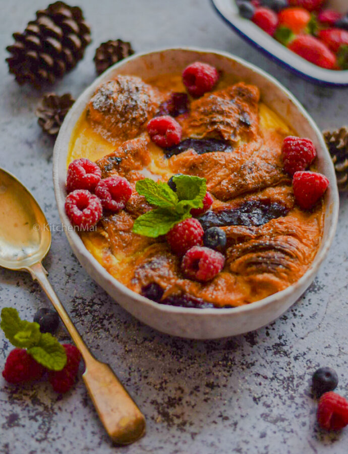 Croissant bread butter pudding